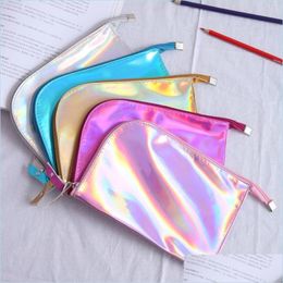Storage Bags Creative New Pattern Laser Pencil Bag Colour Simplicity Student Cosmetic Large Capacity Envelope Pen Storage Case Style Dhyrm