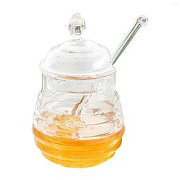 Storage Bottles Glass Honey Jars With Dipper And Lid Beehive Pot Syrup Dispenser Home Kitchen Container For Pie