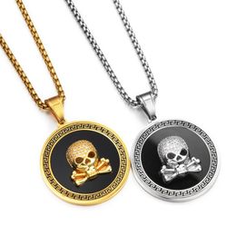 skeleton pendant necklace NZ - mens womens hip hop stainless steel pendant necklaces round skull 18K gold nightclub bar party jewelry long chain necklace