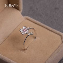 Ring 925 Sterling Silver for Women Girl TOMYE J22S003 High Quality Pink Zircon Flower Opening Adjustable Jewelry Wedding Gifts