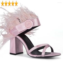 Sandals Block Tassel Button Elegant Pink Women Summer 2022 Runway Peep Toe High Heel Pumps Shoes Rome Party Sandalias Mujer
