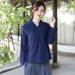 Ethnic Clothing Balonimo Women Shirts 2022 Spring Chinese Style Retro Hanfu Meditation Clothes Buddhist Zen Top Casual Blouse