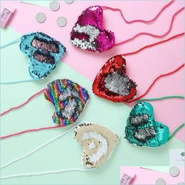 Storage Bags Cute Single Shoder Diagonal Heart Shape Bag With Lanyard Mermaid Sequins Small Coin Purses Travelling Girls Storage Bags Dhs4N