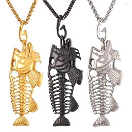 Pendant Necklaces Gold/Black/Stainless Steel Colour Fish Necklace For Men/Women Wholesale Gift Skeleton Jewellery GP754