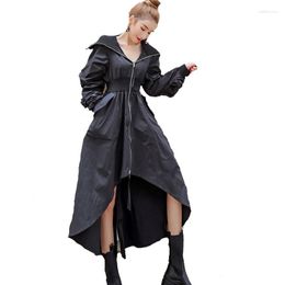 Women's Trench Coats Women Coat Stand Collar Irregular Hem Ladies Windbreaker Loose Casual Long Female Overcoat Autumn Tops 2022