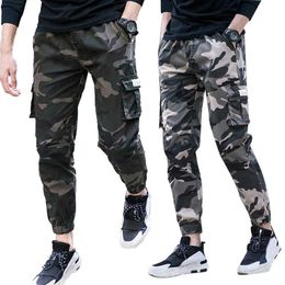 Men's Pants Breathable Camo Men Thin Multi-pocket Ankle Tie Elastic Waist Straight Cargo Trousers Casual Plus Size X0611