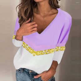 Women's Sweaters Womens Blouses Sequins V Neck Spring Blouse Shirt Casual Tops TShirt Tees Women Loose Tee