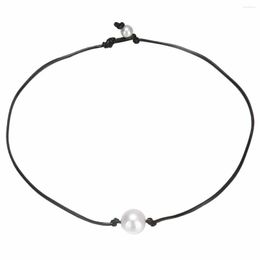 Choker Pearl Pendant Necklace Leather Cords Round Beads Charm Chain Shellhard Women Ethnic Jewelry Gift Feminino Kolye