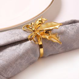 Gold Napkin Rings Serviette Buckle Maple Leaf Round Holder Wedding Hotel Table Dinner D1804