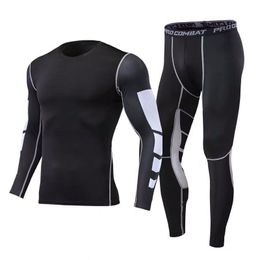 Athletic Outdoor Apparel Gym Clothing Autumn Winter Fitness Suit Men's Two - Piece Long Sleeves and Long Pants Fast Dry High Elastic