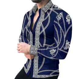 mens button down long sleeve shirt Winter Ethnic style Letter Print Shirts Men Casual Shirt Slim Business Social Dress Hemd Party Tuxedo Blouse