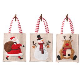 3D Doll Merry Christmas Cute Linen Embroidered Tote Bag Gift Candy Bag Holiday Packaging Christmas Decoration RRA808