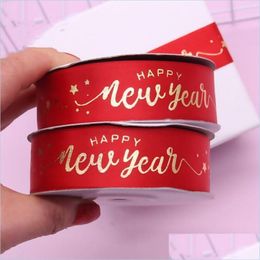 Jewelry Pouches Bags Jewelry Pouches Bags Fashion Bow Ribbon 2Cm 25Yards Red Color Happy Year Gold Print Star Gift Package Birthday Dhlyo