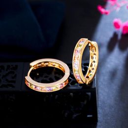 Hoop Earrings ThreeGraces Arrival Fashion Small Geometric Round For Women Multicolor Cubic Zirconia Gold Color Jewelry ER809