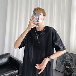 Men's T Shirts T-shirt 2022 Summer Trend Street Hip Hop Chain Pure Colour Round Neck Loose Tie-dye Five-point Sleeve Oversized Casual Top