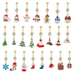 Christmas Gifts Belly Button Ring Santa Tree Navel Rings Dangle Belly Piercing Surgical Steel Bar for Woman Sexy Body Jewelry