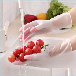 Cleaning Gloves Thickening Wash Clothes Dishes Glove Female Dishwashing Gloves Plastic Latex Two-Color Waterproof Household Kitchen C Dhvgt