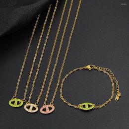 Chains Hip Hop Pig Nose Pendant Necklace For Women Luxury Zircon Vintage Stainless Steel Bracelet Jewelry Set Fine Gift YS415