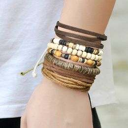 6pcs/set Vintage Braided Wrap Beaded Bracelets For Women Men Multiple Layers Leather Wristbands Handmade Ethnic Tribal Jewellery