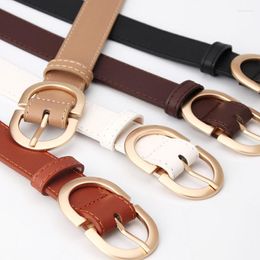 Belts Gold Double Ring Buckle Leather Belt Ladies Luxury Design Fashion Casual Jeans Thin Waist Seal Gothic Korean Women's Harness