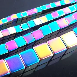 WOJIAER Hematite Materials 6mm Rainbow Square Beads For Necklace Bracelets Jewellery Making Accessories 15.5" BL328