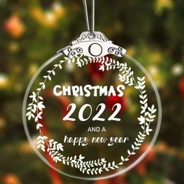 DHL Stock Christmas Decoration Memorial Day Pendant Sublimation Blanks Hanging Hole Organic Glass Tree Ornaments Round Party Home Decors FY5619 P1017