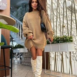 Casual Dresses Zoctuo Autumn Knitted Y2K Clothes Long Sleeve Oversize Loose Sweater Bodycon Mini For Women 2022 Club Streetwear Outfit