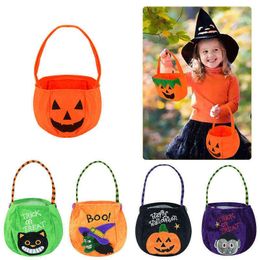 Halloween Loot Party Kids Pumpkin Trick Or Treat Tote Bags Candy Bag Halloween Candy Storage Bucket Portable Gift Basket RRE15124