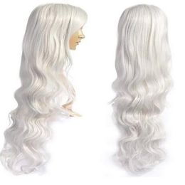 AGPTEK 33 Inch Heat Resistant Curly Wavy Long Silver Hair Wig