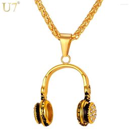 Pendant Necklaces U7 Music Necklace Headphone Charm & Chain Stainless Steel Gold Colour Hiphop Rock Jewellery For Men/Women Gift P867
