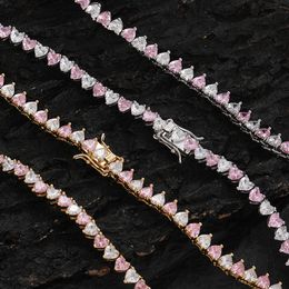 Bling Luxury Chain Paved Crystal Pink Heart Zircon Tennis Chain for Women Charm Choker Jewelry