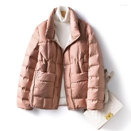 Jackets femininos de moda coreana de jacket de inverno colar de suporte rosa sólido gole solteira casaco 2022