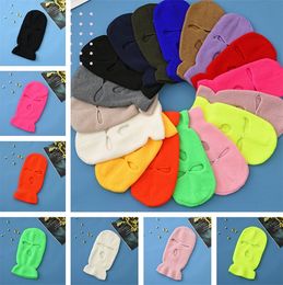 Party Hats three hole Warm mask in autumn and winter cycling head covering outdoor solid wool knitted hatsLT106