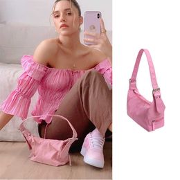 Evening Bags Retro Nylon Women Bags Pink Luxury Brand Handbags Summer Soild Colour Design Ladies Underarm Bag Personality Shoulder Bag L221014
