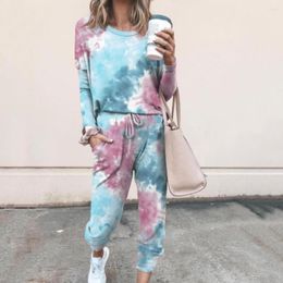 Women's Two Piece Pants Set Fashion Women Tie Dye Jogger Suit Fall Winter Casual Tracksuit Mid Waist Ladies Clothing