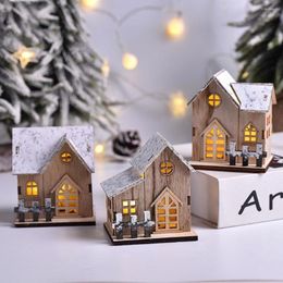 Christmas Decorations Led Light Wood House Luminous Cabin Merry Xmas Tree Ornaments Navidad Year Kids Gift