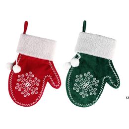 Christmas Snowflake Glove Stocking Xmas Tree Hanging Decoration Snowflakes Gloves Children Gift Sock Bag Festival Decor Pendant JNB16408