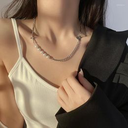 Choker 2022 Trend Personality Hip Hop Multilayer Necklace For Women Metal Pearl Couple Pendant Silver Colour Chain Jewellery