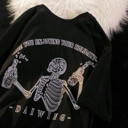 Men's Tank Tops Men's T-shirt Hip Hop Streetwear Skeleton Print Short-sleeved Tee Shirt Harajuku Grunge Oversized T Man Clothes