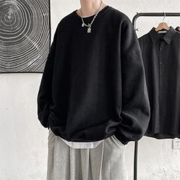 Men's Hoodies Men Harajuku Sweatshirts Korean Hip Hop Solid Colour Basic O Neck Oversized Pullovers 2022 Autumn Fashion Casual Long Sleeve