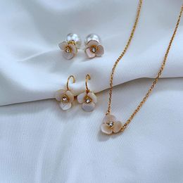 KS Brand Sweet Rose Flower Shell Stud Earrings Luxury Pearl Elegant OL Princess Cute Designer Love Ear Rings Earring Earing Necklace Jewellery