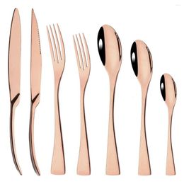 Flatware Sets 7Pcs Rose Gold Cutlery Set 304 Stainless Steel Dinnerware Tableware Silverware Dinner Knife Fork Drop