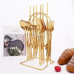 Dinnerware Sets 24Pcs Gold Set Kitchen Home Knife Fork Coffee Spoon Flatware Stainless Steel Tableware With High-End Cutlery Rack