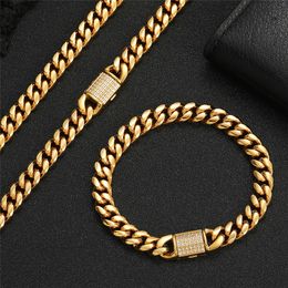 8/10mm 18-24inch Men Women Cuban Link Chain 18K Yellow Gold Filled Stainless Steel Necklaces Male Jewelry Gift Wholesale