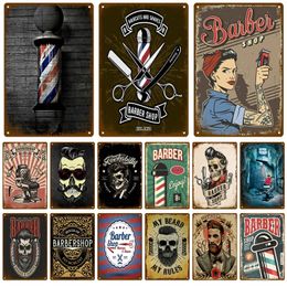 Barber tools Shop Tin Sign Retro Metal Painting Plaque Vintage Aesthetic Home Living Room Wall Decor Posters Decoration Mural Cut hair Art Print Paintings Plaques