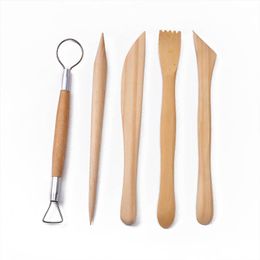 6 Inch 5Pcs/set Wooden Ceramic Supplies Professional Double Side Clay Pottery Wax Modelling Multifunction Sculpture Carving Tools RRE15111