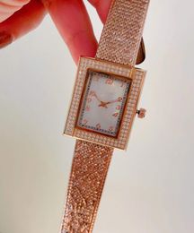 32mm Stainless Steel Black Mesh Buckle Rectangle Wristwatch Female Double Diamond Quartz Watch Grey Mother of pearl Dial Women Weaving Tweed Strap Clock