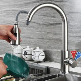 Kitchen Faucets Brushed Nickel Faucet Single Hole Pull Out Spout 360 Degree Rotating Mixer Stream Sprayer Head And Cold Tap