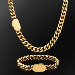 Cuban Link Chain Necklace Bracelet Hip Hop High 316L Stainless Steel Polished 18K Gold Plated Cast Jewellery Sets Choker Chain Men Women Punk Rapper Chains