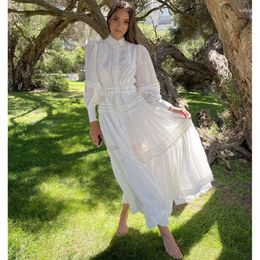 Casual Dresses 2023 Summer Fashion Women Stylish Resort Style Long Dress Puff Sleeve Pleated High Weaist With Belt